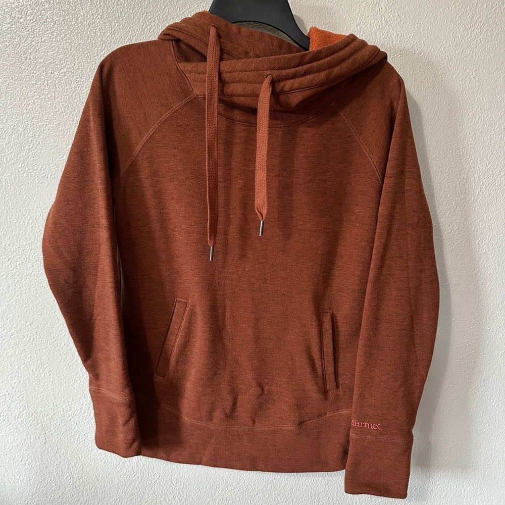 Marmot Rowan Pullover Hoodie Burnt Orange Cowl Neck Activewear Pockets Women XS